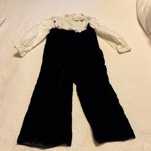 Janie and Jack Black Velvet Jumpsuit with White Top